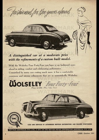 1954 WOLSELEY 444 SALOON BMC AUSSIE REPRO AD ART PRINT POSTER