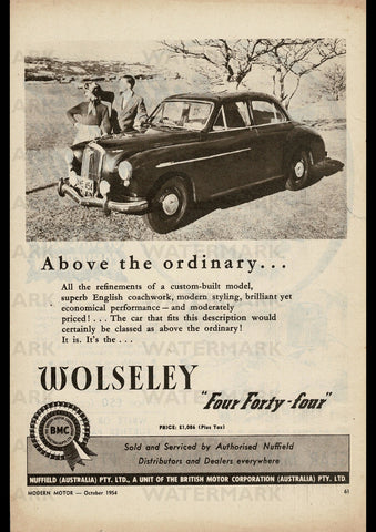 1954 WOLSELEY 444 SALOON BMC AUSSIE REPRO AD ART PRINT POSTER