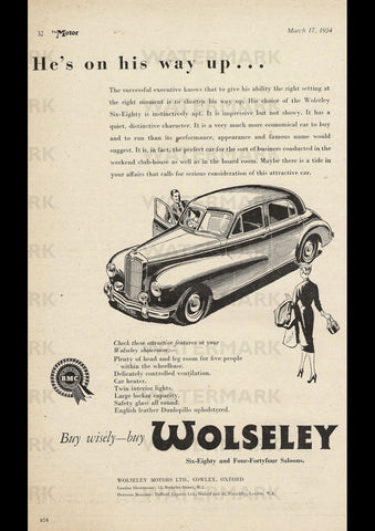 1954 WOLSELEY 444 SALOON BMC ENGLISH UK REPRO AD ART PRINT POSTER