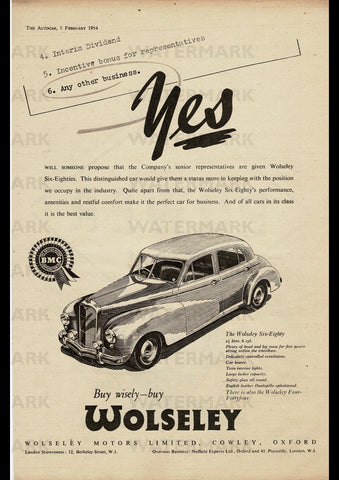 1954 WOLSELEY SIX EIGHTY SALOON BMC ENGLISH UK REPRO AD ART PRINT POSTER