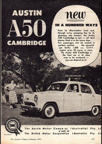 1955 AUSTIN CAMBRIDGE A50 BMC AUSSIE REPRO AD ART PRINT POSTER