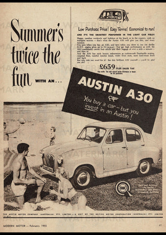 1955 AUSTIN SEVEN A30 SEDAN BMC AUSSIE REPRO AD ART PRINT POSTER