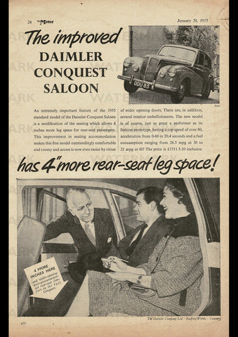 1955 DAIMLER CONQUEST SALOON ENGLISH UK REPRO AD ART PRINT POSTER