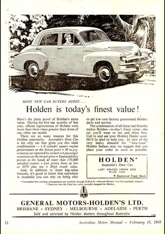 1955 FJ HOLDEN SEDAN AUSSIE REPRO AD ART PRINT POSTER