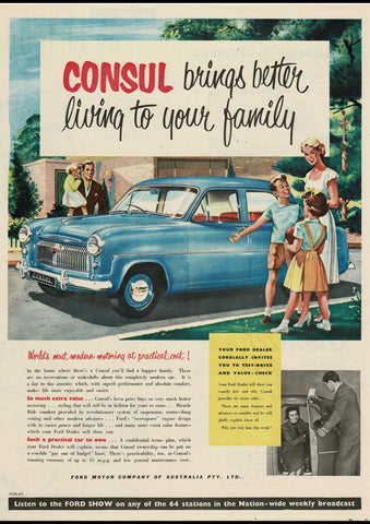 1955 FORD CONSUL SEDAN AUSSIE REPRO AD ART PRINT POSTER