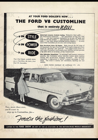 1955 FORD CUSTOMLINE V8 SEDAN AUSSIE REPRO AD ART PRINT POSTER