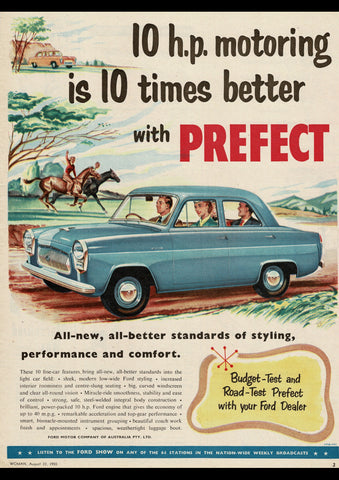 1955 FORD PREFECT SEDAN AUSSIE REPRO AD ART PRINT POSTER