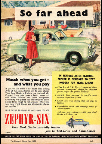 1955 FORD ZEPHYR-SIX AUSSIE REPRO AD ART PRINT POSTER