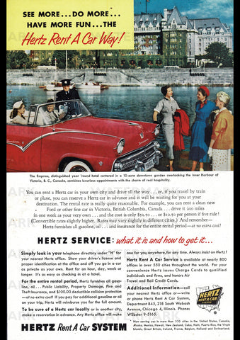 1955 HERTZ RENT A CAR FORD FAIRLANE SUNLINER USA REPRO AD ART PRINT POSTER