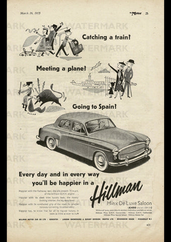 1955 HILLMAN MINX DELUXE SALOON ENGLISH REPRO AD ART PRINT POSTER