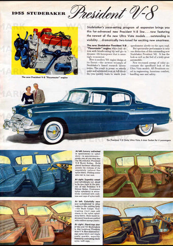 1955 STUDEBAKER PRESIDENT V8 USA REPRO AD ART PRINT POSTER