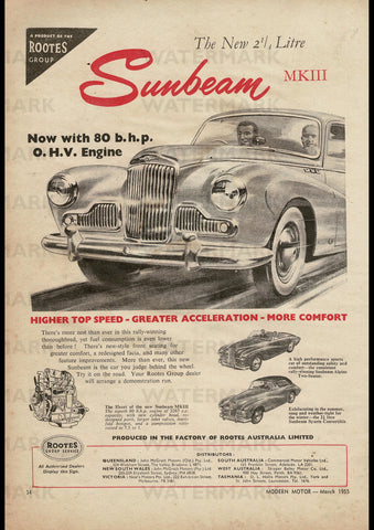 1955 SUNBEAM MARK III 2.5 LTR RANGE ROOTES GROUP AUSSIE REPRO AD ART PRINT POSTER