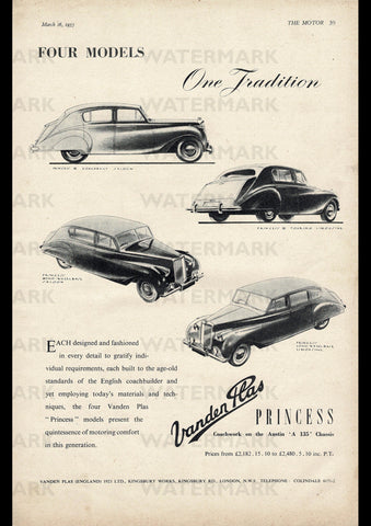 1955 VANDEN PLAS PRINCESS RANGE ENGLISH UK REPRO AD ART PRINT POSTER