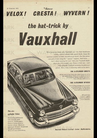 1955 VAUXHALL WYVERN CRESTA VELOX ENGLISH UK REPRO AD ART PRINT POSTER