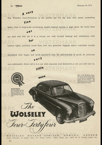 1955 WOLSELEY 444 SALOON BMC ENGLISH UK REPRO AD ART PRINT POSTER