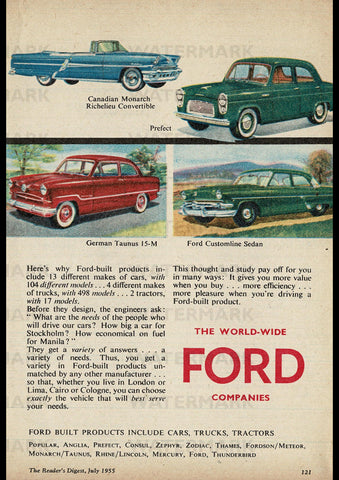 1955 FORD WORLDWIDE REPRO AD ART PRINT POSTER