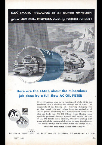 1956 AC OIL FILTER GMC CHEVROLET USA REPRO AD ART PRINT POSTER