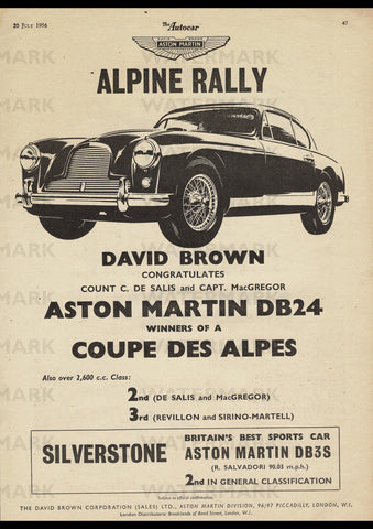 1956 ASTON MARTIN DB24 COUPE ENGLISH UK REPRO AD ART PRINT POSTER