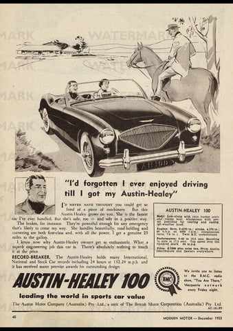 1956 AUSTIN HEALEY 100 BMC AUSSIE REPRO AD ART PRINT POSTER