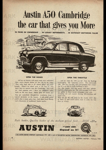 1956 AUSTIN CAMBRIDGE A50 SALOON REPRO AD ART PRINT POSTER