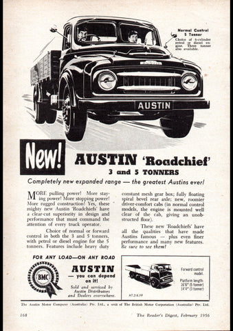 1956 AUSTIN ROADCHIEF 3 & 5 TONNE TRUCKS BMC AUSSIE REPRO AD ART PRINT POSTER