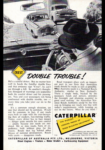 1956 CATERPILLAR CREST DOUBLE TROUBLE AUSSIE REPRO AD ART PRINT POSTER