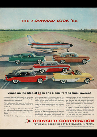 1956 CHRYSLER CORP PLYMOUTH DODGE DESOTO IMPERIAL USA REPRO AD ART PRINT POSTER