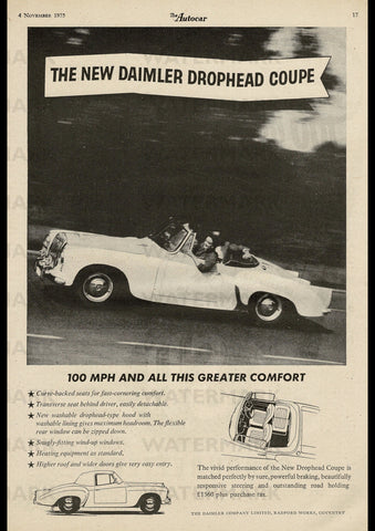 1956 DAIMLER DROPHEAD COUPE ENGLISH UK REPRO AD ART PRINT POSTER