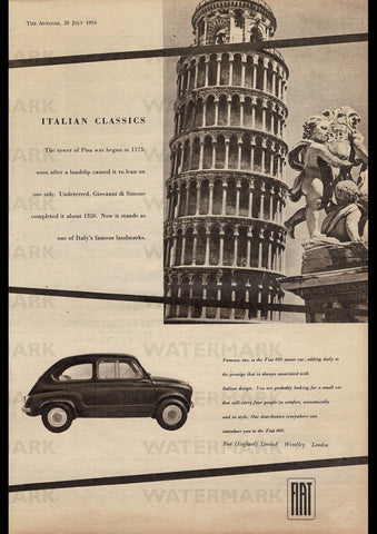 1956 FIAT 600 ENGLISH UK REPRO AD ART PRINT POSTER