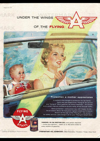 1956 FLYING A ETHYL MOTOR OIL USA REPRO AD ART PRINT POSTER