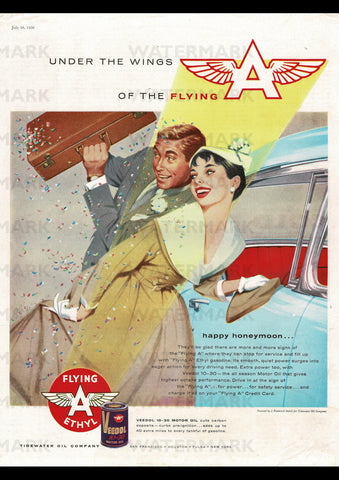 1956 FLYING A ETHYL MOTOR OIL USA REPRO AD ART PRINT POSTER