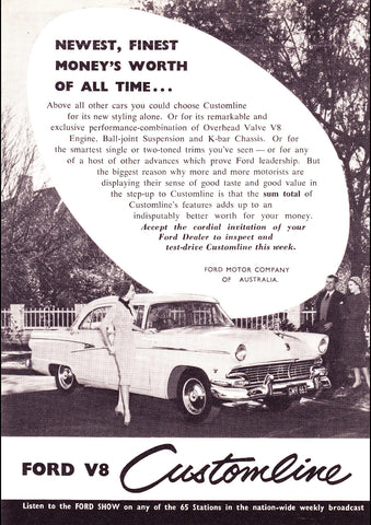 1956 FORD CUSTOMLINE V8 AUSSIE REPRO AD ART PRINT POSTER