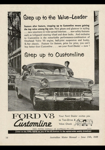 1956 FORD CUSTOMLINE V8 AUSSIE REPRO AD ART PRINT POSTER