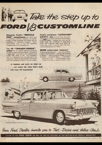 1956 FORD CUSTOMLINE V8 AUSSIE REPRO AD ART PRINT POSTER