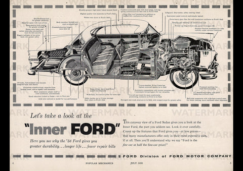 1956 FORD FAIRLANE CUTAWAY USA REPRO AD ART PRINT POSTER