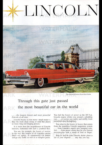 1956 FORD LINCOLN PREMIERE SEDAN USA REPRO AD ART PRINT POSTER