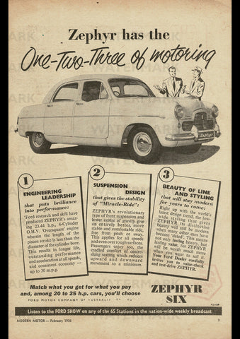 1956 FORD ZEPHYR SIX SEDAN AUSSIE REPRO AD ART PRINT POSTER