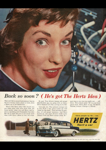 1956 HERTZ RENT A CAR CHEVROLET BEL-AIR SEDAN USA REPRO AD ART PRINT POSTER