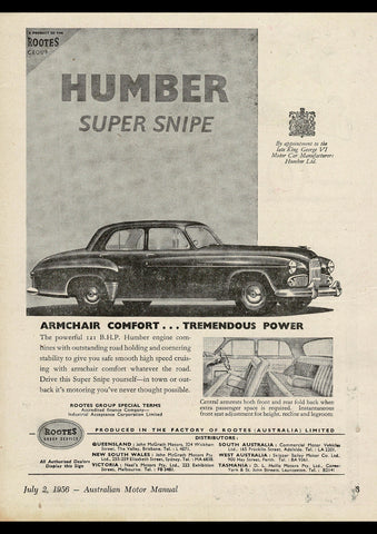 1956 HUMBER SUPER SNIPE SALOON AUSSIE REPRO AD ART PRINT POSTER