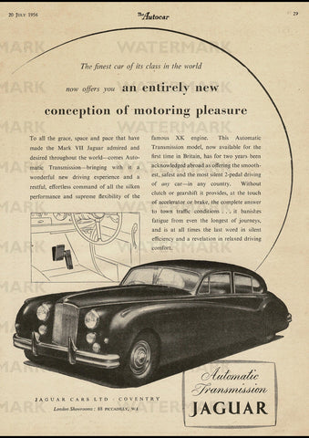 1956 JAGUAR MARK VII AUTOMATIC SALOON ENGLISH UK REPRO AD ART PRINT POSTER