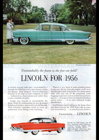 1956 LINCOLN PREMIERE COUPE & SEDAN FORD USA REPRO AD ART PRINT POSTER