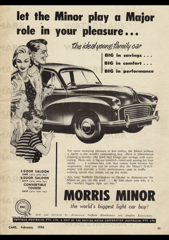 1956 MORRIS MINOR 1000 SALOON BMC AUSSIE REPRO AD ART PRINT POSTER