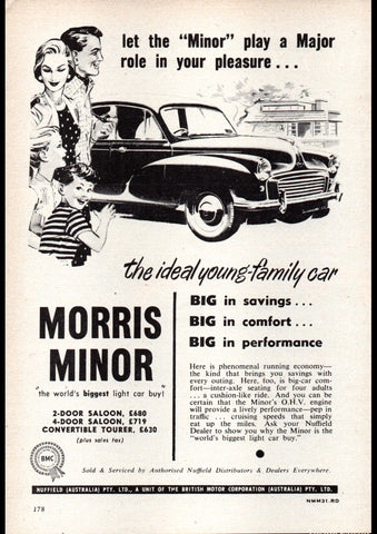 1956 MORRIS MINOR BMC AUSSIE REPRO AD ART PRINT POSTER