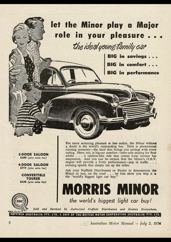 1956 MORRIS MINOR BMC AUSSIE REPRO AD ART PRINT POSTER