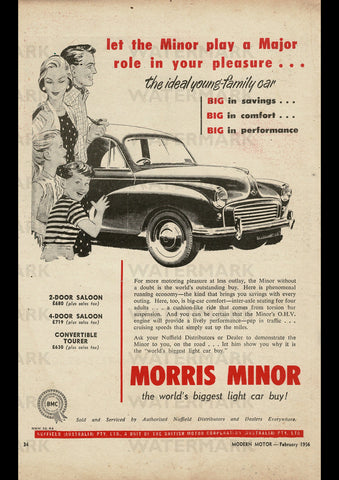 1956 MORRIS MINOR SALOON AUSSIE AD ART PRINT POSTER