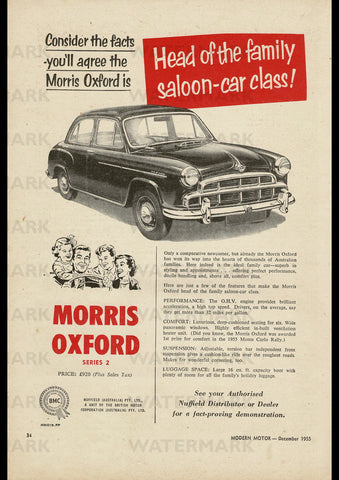 1956 MORRIS OXFORD SERIES 2 SALOON AUSSIE REPRO AD ART PRINT POSTER