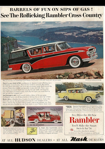 1956 RAMBLER CROSS COUNTRY SEDAN & WAGON USA REPRO AD ART PRINT POSTER