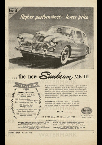 1956 SUNBEAM MARK III SALOON ROOTES GROUP AUSSIE REPRO AD ART PRINT POSTER