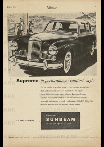 1956 SUNBEAM MARK III SPORT SALOON ENGLISH UK AD ART PRINT POSTER