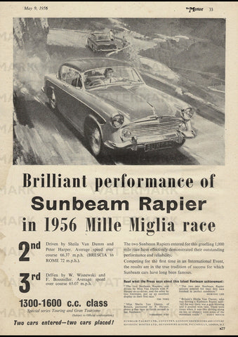 1956 SUNBEAM RAPIER 2 DOOR ENGLISH UK REPRO AD ART PRINT POSTER